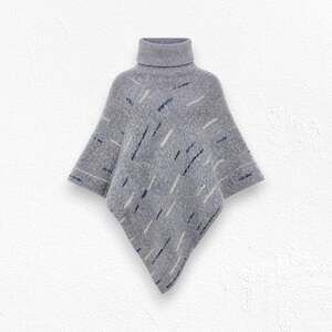 Y2K Gray Fuzzy Acrylic Poncho Cowl Neck 2000 Boho Abstract Dash Pattern One Size